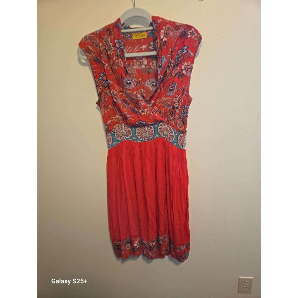 Benares Floral Paisley Mini Dress Womens Small Red Excellent Boho Sleeveless